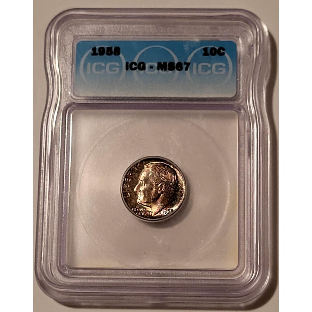 1958 Roosevelt Dime MS67 ICG Nice Toning